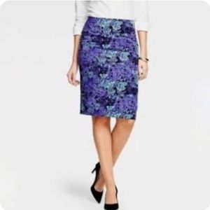 Talbots Pencil Straight Skirt 4P Petite Purple Green Floral Pattern Fully Lined
